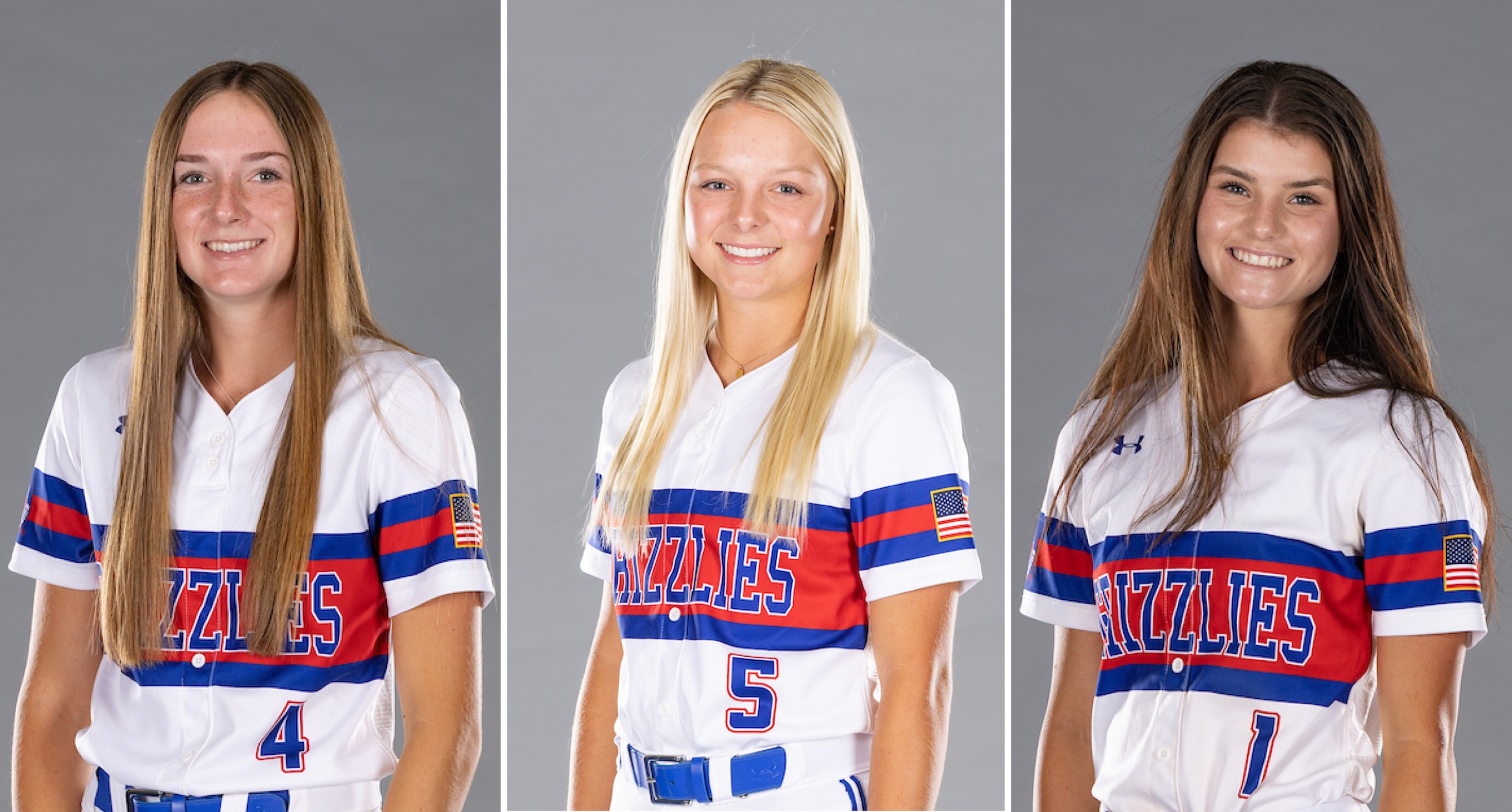 Grizzly Softball players, from left, Jordyn Foley, Zoey Williams and Kenzie Massey received Missouri Community College Athletic Conference (MCCAC) all-conference team honors this season. Foley and Williams were named to the first team, and Massey was named to the second team. (MSU-WP Photo)